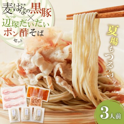 麦のはなの黒豚×辺塚だいだいポン酢そばセット【3人前】　K071-008