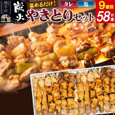 やきとりセット計58本(ももたれ・塩、ねぎまたれ・塩、かしらたれ、さがり、バラ、なんこつ、皮たれ)　