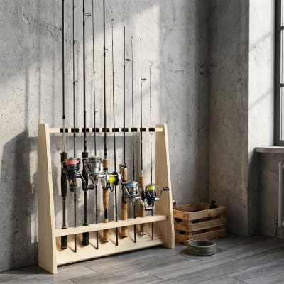 WOOD WORKS ロッドスタンド10本掛け　本体カラー:ナチュラル/フェルトカラー:ブラック