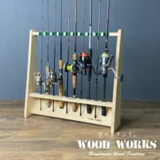 WOOD WORKS ロッドスタンド10本掛け 本体カラー:ナチュラル/フェルトカラー:グリーン