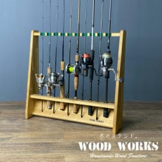 WOOD WORKS ロッドスタンド10本掛け 本体カラー:ライトブラウン/フェルトカラー:グリーン