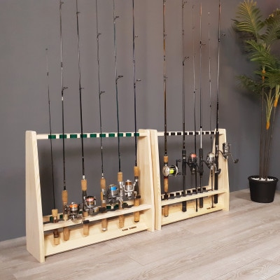 WOOD WORKS ロッドスタンド19本掛け 本体カラー:ナチュラル/フェルトカラー:グリーン