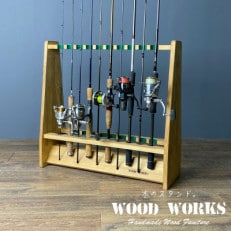 WOOD WORKS ロッドスタンド19本掛け 本体カラー:ライトブラウン/フェルトカラー:グリーン