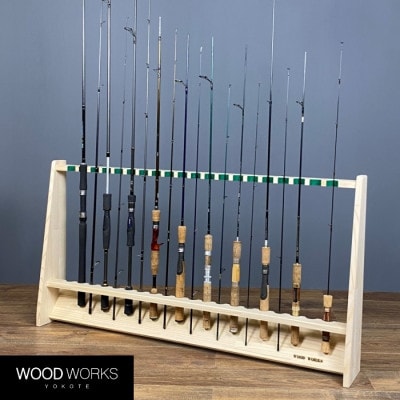 WOOD WORKS ロッドスタンド20本掛け 本体カラー:ナチュラル/フェルトカラー:グリーン
