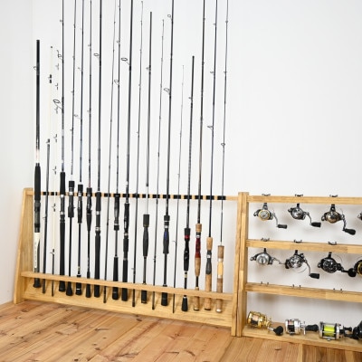 WOOD WORKS ロッドスタンド20本掛け 本体カラー:ライトブラウン/フェルトカラー:ブラック