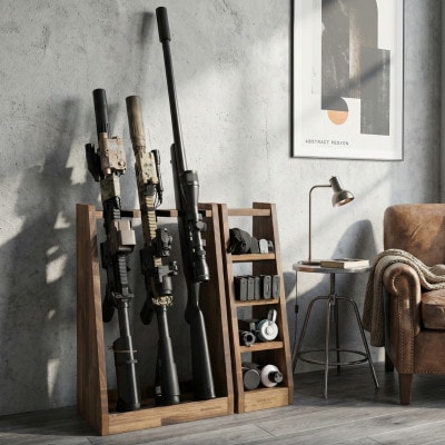 WOOD WORKS ガンラック ライフルスタンド 3丁掛【本体:ブラウン】