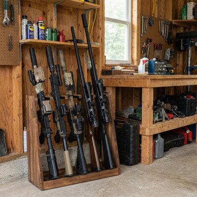 WOOD WORKS ガンラック ライフルスタンド 5丁掛【本体:ブラウン】