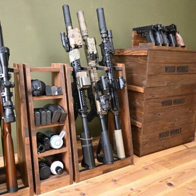 WOOD WORKS  ライフルスタンド 3丁掛+マガジンラックセット【本体:ブラウン】