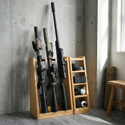 WOOD WORKS ライフルスタンド 3丁掛+マガジンラックセット【本体:ライトブラウン】