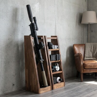 WOOD WORKS ライフルスタンド 1丁掛+マガジンラックセット【本体:ブラウン】