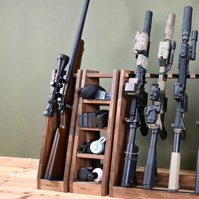 WOOD WORKS ライフルスタンド 1丁掛+マガジンラックセット【本体:ブラウン】