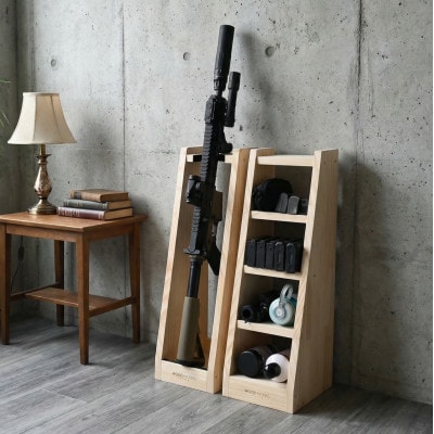 WOOD WORKS ライフルスタンド 1丁掛+マガジンラックセット【本体:ナチュラル】