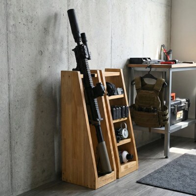 WOOD WORKS ライフルスタンド 1丁掛+マガジンラックセット【本体:ライトブラウン】