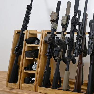 WOOD WORKS ライフルスタンド 1丁掛+マガジンラックセット【本体:ライトブラウン】