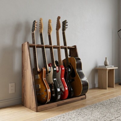 WOOD WORKS ギタースタンド エレキギター・ベース用5本掛【本体:ブラウン】