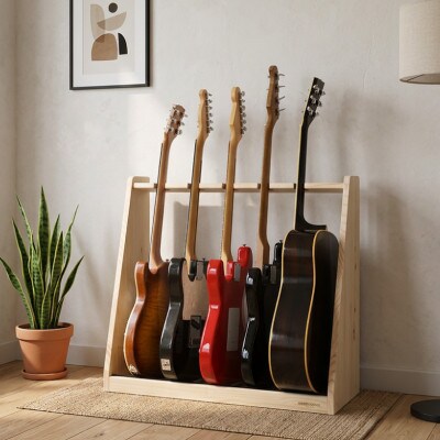 WOOD WORKS ギタースタンド エレキギター・ベース用5本掛【本体:ナチュラル】