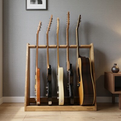 WOOD WORKS ギタースタンド エレキギター・ベース用5本掛【本体:ライトブラウン】