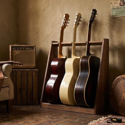 WOOD WORKS ギタースタンド アコースティックギター用3本掛【本体:ブラウン】