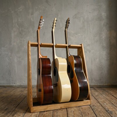 WOOD WORKS ギタースタンド アコースティックギター用3本掛【本体:ライトブラウン】