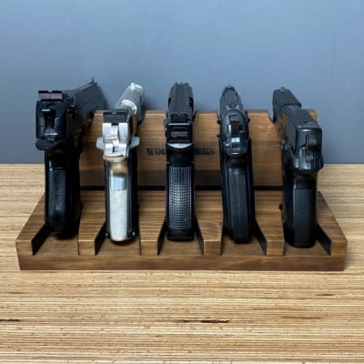 WOOD WORKS ハンドガンスタンド 5丁掛【ブラウン】