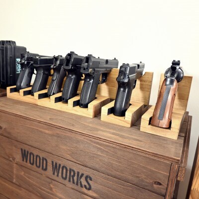 WOOD WORKS ハンドガンスタンド 5丁掛【ライトブラウン】