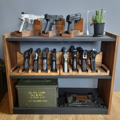 WOOD WORKS ハンドガンスタンド 5丁掛【ブラウン】2個セット!