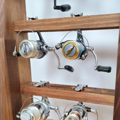 ロッドスタンド10本掛け+リールスタンド片面Mサイズ 【本体:ブラウン　フェルト:ブラック】