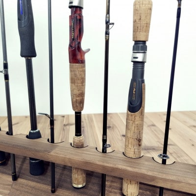 ロッドスタンド10本掛け+リールスタンド片面Mサイズ 【本体:ブラウン　フェルト:ブラック】