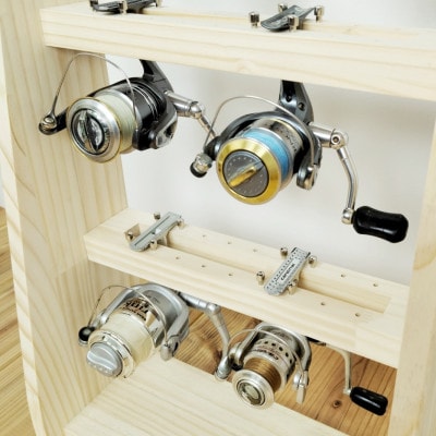 ロッドスタンド10本掛け+リールスタンド片面Mサイズ 【本体:ナチュラル　フェルト:ブラック】