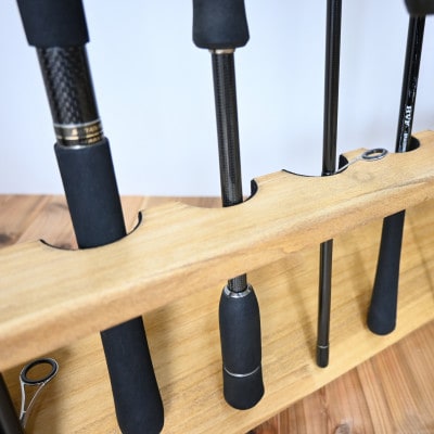 ロッドスタンド10本掛け+リールスタンド片面Mサイズ 【本体:ライトブラウン　フェルト:ブラック】