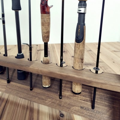 ロッドスタンド10本掛け+リールスタンド片面Lサイズ 【本体:ブラウン　フェルト:ブラック】