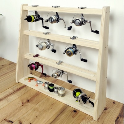 ロッドスタンド10本掛け+リールスタンド片面Lサイズ 【本体:ナチュラル　フェルト:ブラック】