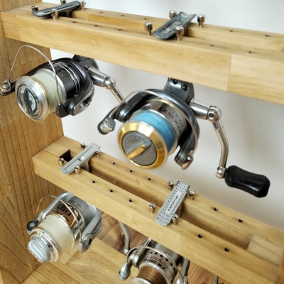 ロッドスタンド10本掛け+リールスタンド片面Lサイズ 【本体:ライトブラウン　フェルト:ブラック】