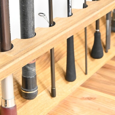 ロッドスタンド10本掛け+リールスタンド片面Lサイズ 【本体:ライトブラウン　フェルト:ブラック】