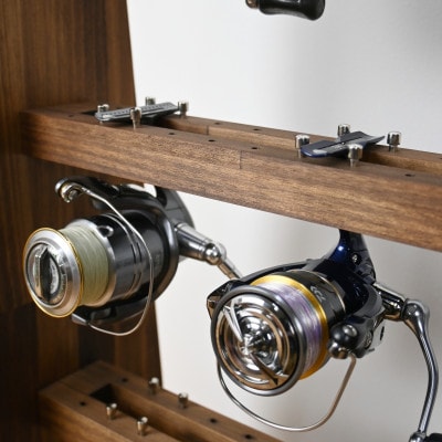 ロッドスタンド両面19本掛け+リールスタンド両面Mサイズ /本体:ブラウン　フェルト:ブラック