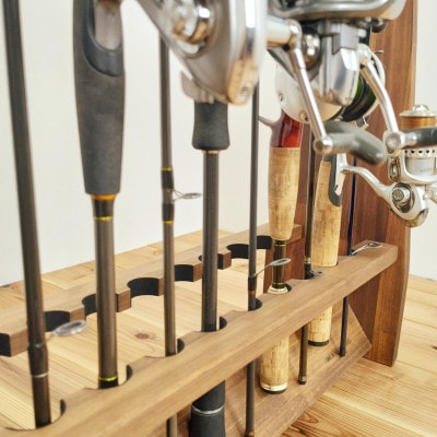 ロッドスタンド両面19本掛け+リールスタンド両面Mサイズ /本体:ブラウン　フェルト:ブラック