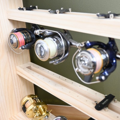 ロッドスタンド両面19本掛け+リールスタンド両面Mサイズ /本体:ナチュラル　フェルト:ブラック