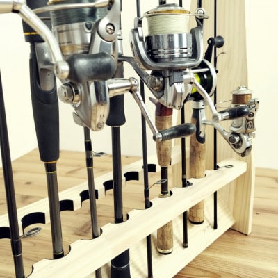 ロッドスタンド両面19本掛け+リールスタンド両面Mサイズ /本体:ナチュラル　フェルト:ブラック