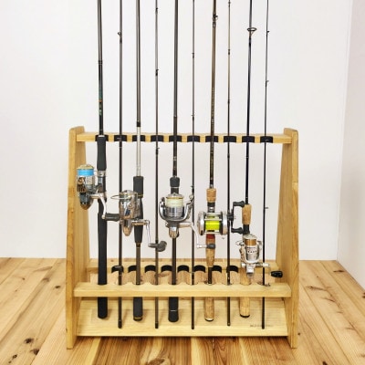 ロッドスタンド両面19本掛け+リールスタンド両面Mサイズ /本体:ライトブラウン　フェルト:ブラック