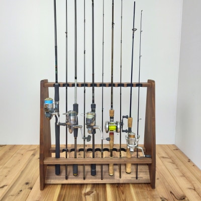 ロッドスタンド両面19本掛け+リールスタンド両面Lサイズ /本体:ブラウン　フェルト:ブラック