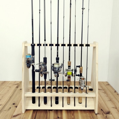 ロッドスタンド両面19本掛け+リールスタンド両面Lサイズ /本体:ナチュラル　フェルト:ブラック