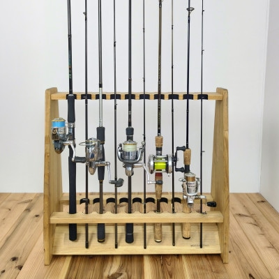 ロッドスタンド両面19本掛け+リールスタンド両面Lサイズ /本体:ライトブラウン　フェルト:ブラック