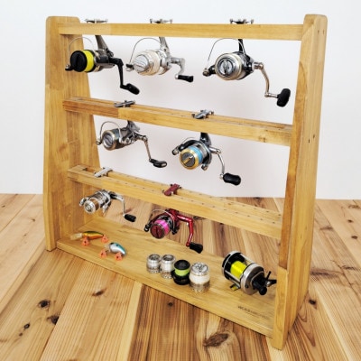 ロッドスタンド両面19本掛け+リールスタンド両面Lサイズ /本体:ライトブラウン　フェルト:ブラック