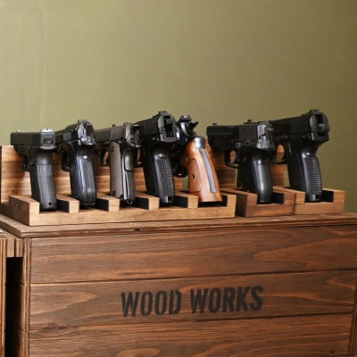 WOOD WORKS 日本製 ガンスタンド 1丁掛 3個セット【本体カラー:ブラウン】