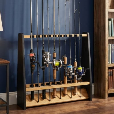 WOOD WORKS ロッドスタンド19本掛け　ライトブラウン×ブラックウッド