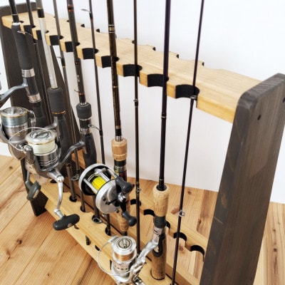 WOOD WORKS ロッドスタンド19本掛け　ライトブラウン×ブラックウッド