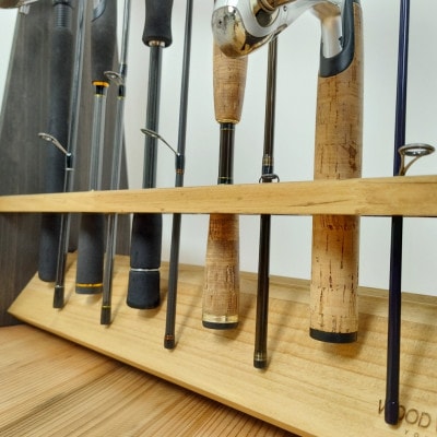 WOOD WORKS ロッドスタンド19本掛け　ライトブラウン×ブラックウッド