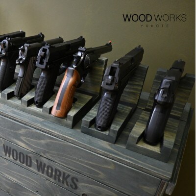 WOOD WORKS 日本製 ガンスタンド 1丁掛【本体カラー:ミリタリーグリーン】