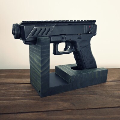 WOOD WORKS 日本製 ガンスタンド 1丁掛 3個セット【本体カラー:ミリタリーグリーン】