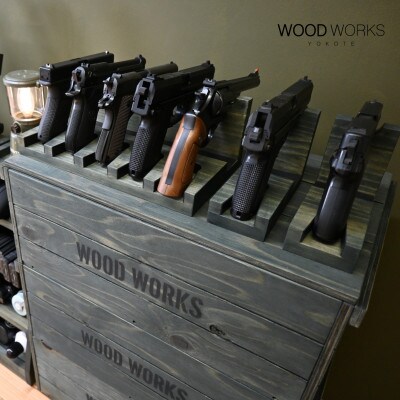 WOOD WORKS 日本製 ガンスタンド 1丁掛 3個セット【本体カラー:ミリタリーグリーン】